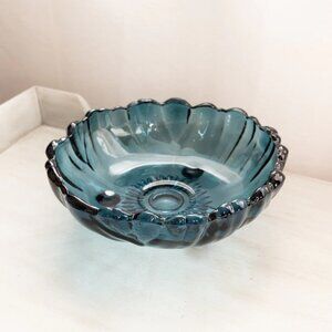 Vintage Large Dark Blue Bowl Flower Shaped Bowl with 3 Toes